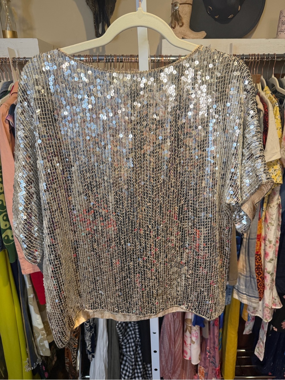 Vintage J.L.B. 100% Silk Sequin Beaded Floral Short Sleeve Blouse NWOT - Picture 7 of 7